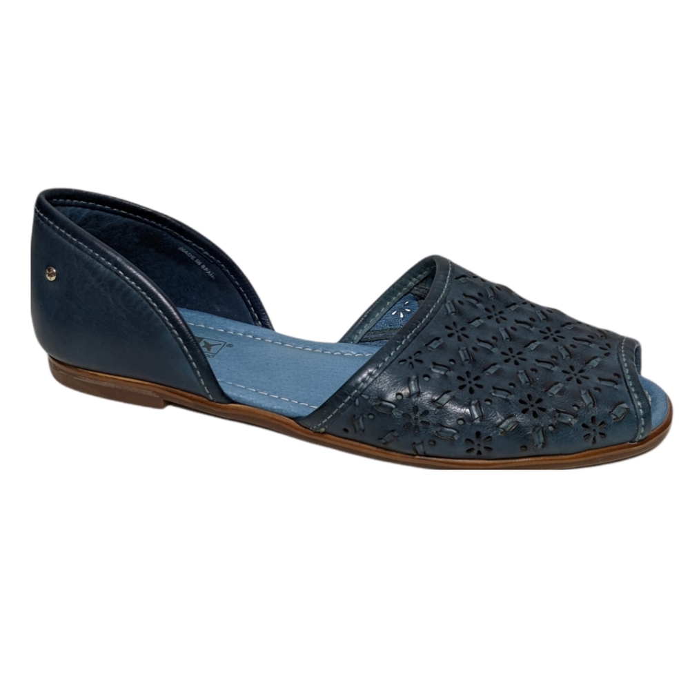 PIKOLINOS Navy Blue Laser-Cut D'Orsay Flat